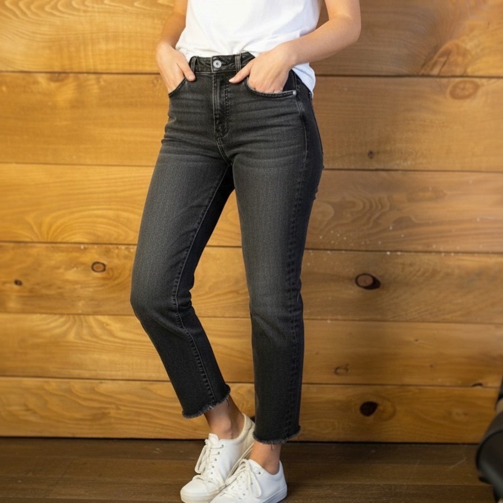We The Free Free People CRVY High Rise Skinny Jeans Washed Black Size 30 Raw Hem